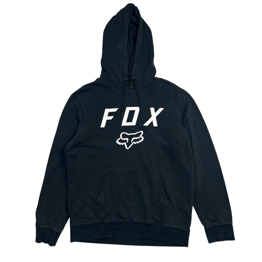 Fox Racing Hoodie Mens Medium Black White Logo Pullover Sweatshirt Motocross
